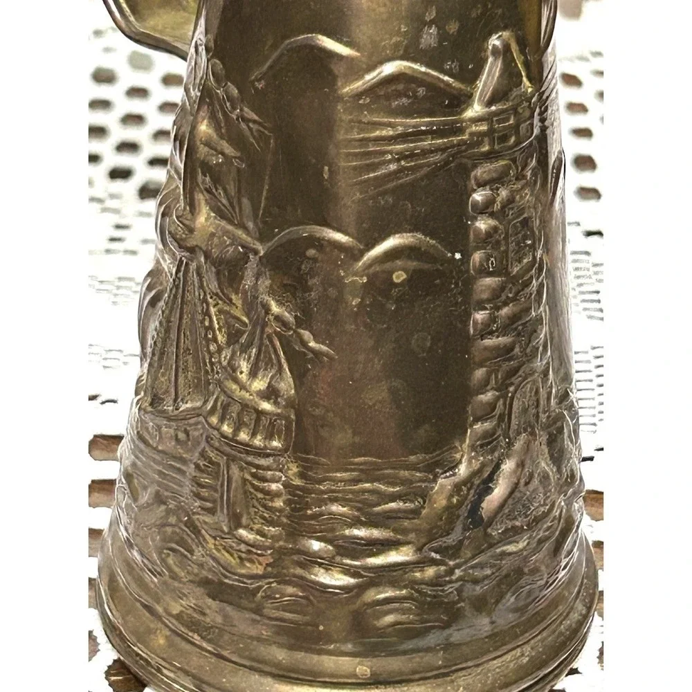 Vintage Peerage England Brass Pitcher Nautical Scene 6.5